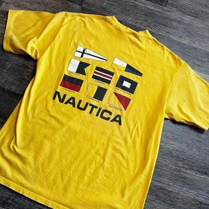 Vintage Nautica Sailing Shirt Size Large Yellow 90's Competition Graphic Tee KC